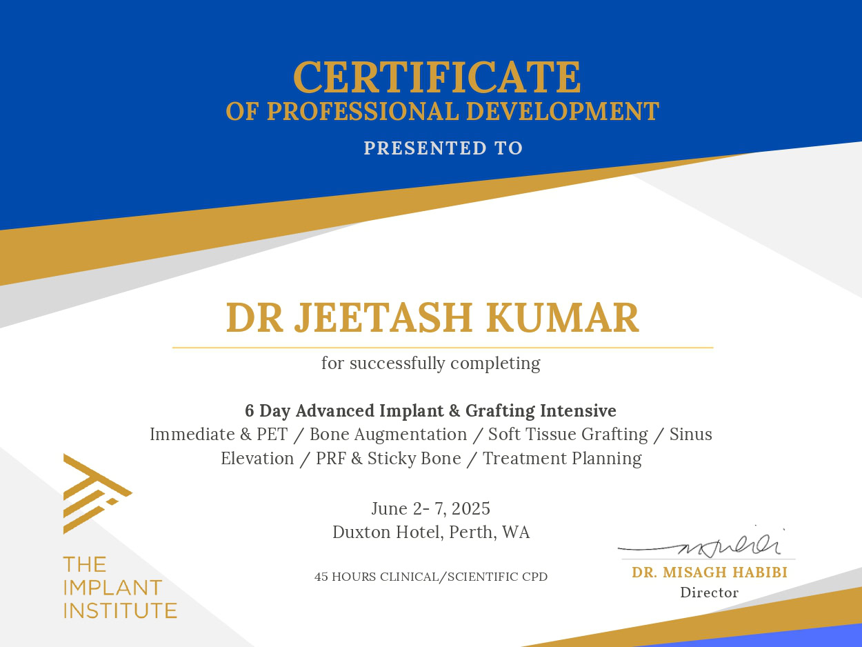 Advanced Implant and Grafting Intensive certificate - Dr Kumar