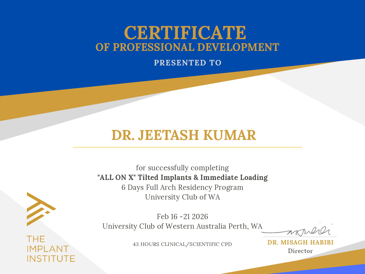 Full Arch Residency Program certificate - Dr Jeetash Kumar